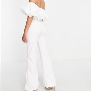 Off the shoulder white jumpsuit